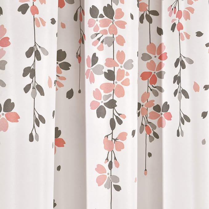 Lush Decor Weeping Flower Light Filtering Window Curtain Panels, Pair, 52"W x 63"L + 2" Header, Blush & Gray - Charming Modern Floral Curtains for Living Room, Dining Room, & Bedroom