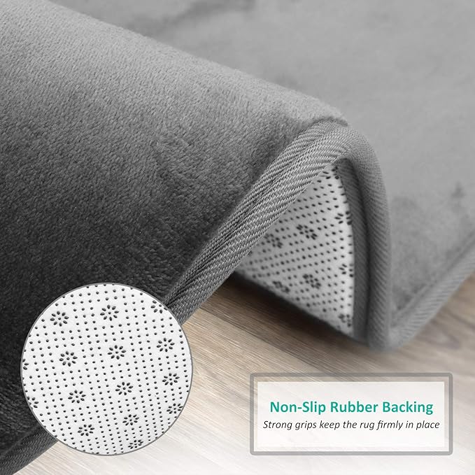 Clara Clark Bathroom Rugs, Velvet Memory Foam Bath Mat, Non-Slip, Machine Washable Bath Rugs - Dries Quickly, Ultra Soft Plush Bath Mats for Bathroom, 20 x 24, Grey