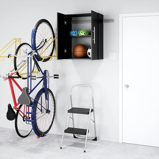 Prepac HangUps 24” Wall Mount Storage Cabinet, Ideal Bathroom, Laundry, Kitchen, Office, Garage Cabinet for Organization and Extra Storage, Attaches to Wall Mounted Rail, 24”W x 30”H, 12”D, Black