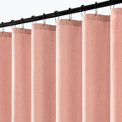 ANRODUO Blush Pink Linen Textured Fabric Shower Curtain Set - W72xL84 | Farmhouse Shower Curtain with 12 Metal Hooks, Waterproof Heavy Duty, Button Hole Design, Machine Washable for Bathroom