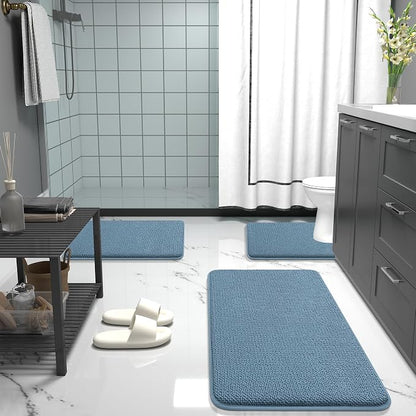 OLANLY Thick Memory Foam Bathroom Rugs 35x24, Absorbent Bath Mat, Airy Blue | Soft Quick Dry Bath Rugs, Non-Slip, Machine Washable Carpet for Bathroom Floor, Tub and Shower, Home Decor Accessories