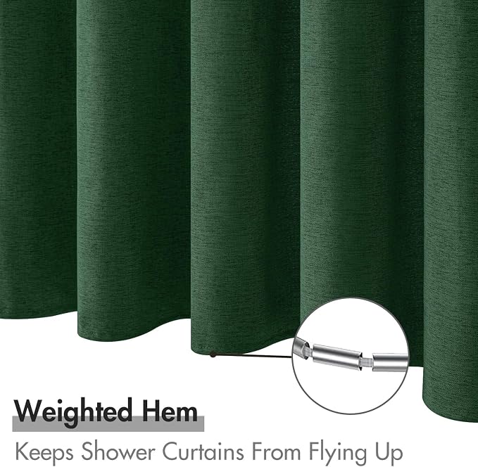 MIULEE Linen Fabric Shower Curtain Dark Green W72*L72 12 Metal Hooks | Washable, Modern, Heavy Duty, Shower Curtain Set, Waterproof Thick Cloth Shower Curtains, Bathroom Bathtub