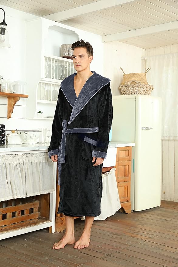 U2SKIIN Mens Hooded Robe, Plush Robes for Men Long Fleece Bathrobe