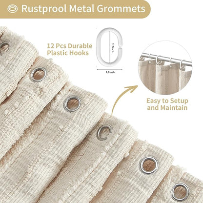 Beige Shower Curtain Boho, 72 x 72 Cotton Blend Waffle Weave Stripe Textured Heavy Duty, Fabric Shower Curtain for Bathroom, Hotel, Washable
