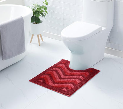 Hearth & Harbor Bathroom Rugs, Shaggy Plush Bath Mat, Ultra Soft Non Slip Backing Rubber, Chevron Design Bath Rug, Red, 20 x 24 Inch