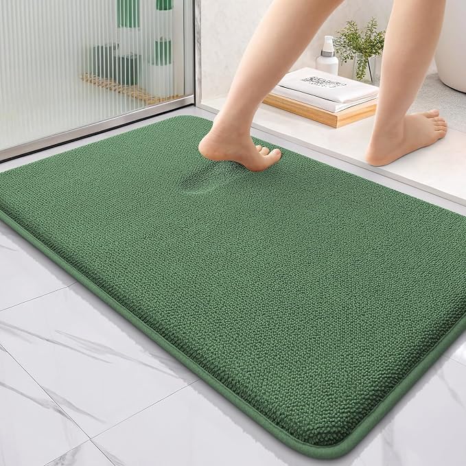 OLANLY Memory Foam Bathroom Rugs 36x24, Absorbent Bath Mat, Olive Green | Soft Quick Dry Bath Rugs, Non-Slip, Machine Washable Carpet for Bathroom Floor, Tub and Shower, Home Decor Accessories