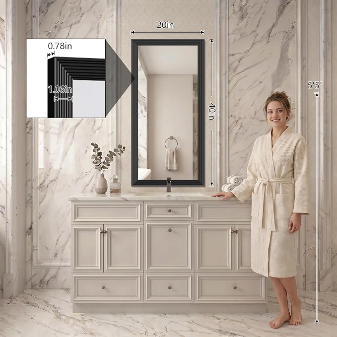 DESBING 20"x40" Black Bathroom Mirrors for Over Sink | 3MM Tempered Glass, Metal Frame, Rectangle Vanity Wall Mirror for Bathroom, Living Room, Bedroom, Horizontally or Vertically