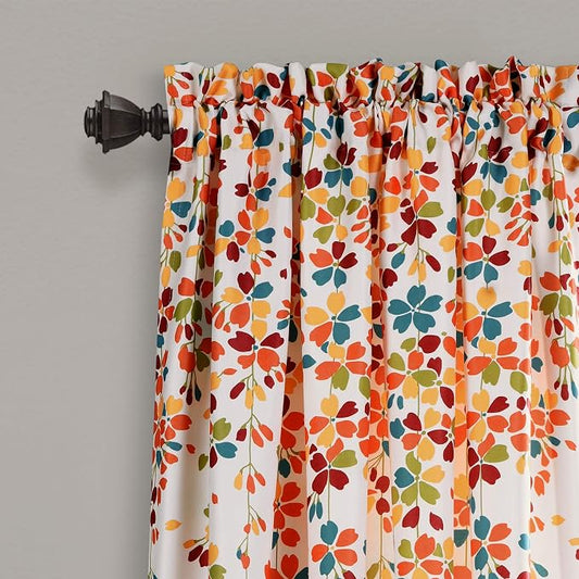 Lush Decor Weeping Flower Light Filtering Window Curtain Panels, Pair, 52"W x 95"L + 2" Header, Turquoise & Tangerine - Charming Modern Floral Curtains for Living Room, Dining Room, & Bedroom