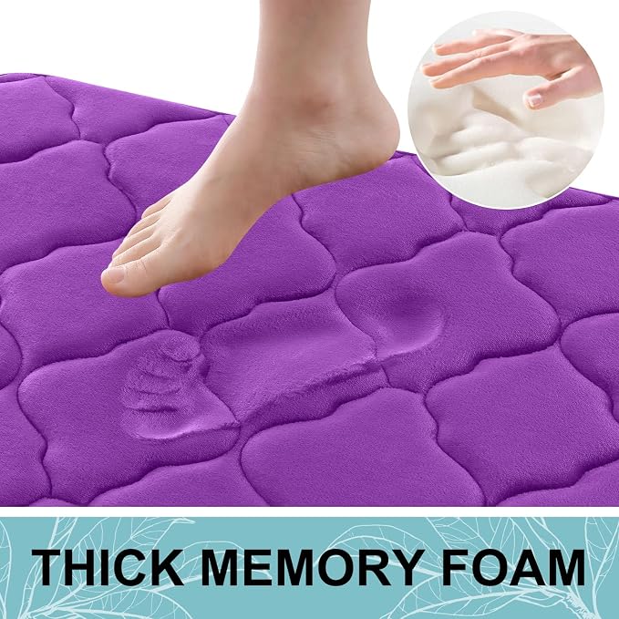 OLANLY Memory Foam Bath Mat Rug 24x16, Ultra Soft and Absorbent Bathroom Rugs, Non-Slip, Comfortable, Machine Washable Bath Carpet for Bathroom Floor, Tub, Shower and Home Decor Accessories, Purple