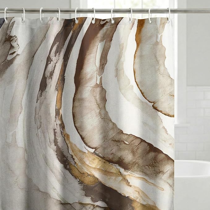 Americanflat 71x74 Marble Shower Curtain - Water-Resistant Long Shower Curtain with Durable Metal Grommets and 12 Hooks - 100% Polyester - Taupe, Beige, Gold, Charcoal and White