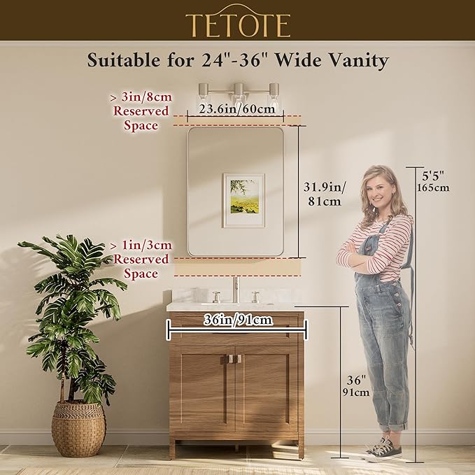 TETOTE Black Framed Bathroom Mirror, 24 x 32 Inch Matte Metal Frame Vanity Mirror, Farmhouse Wall Mounted Rectangle Mirror (Horizontal/Vertical)