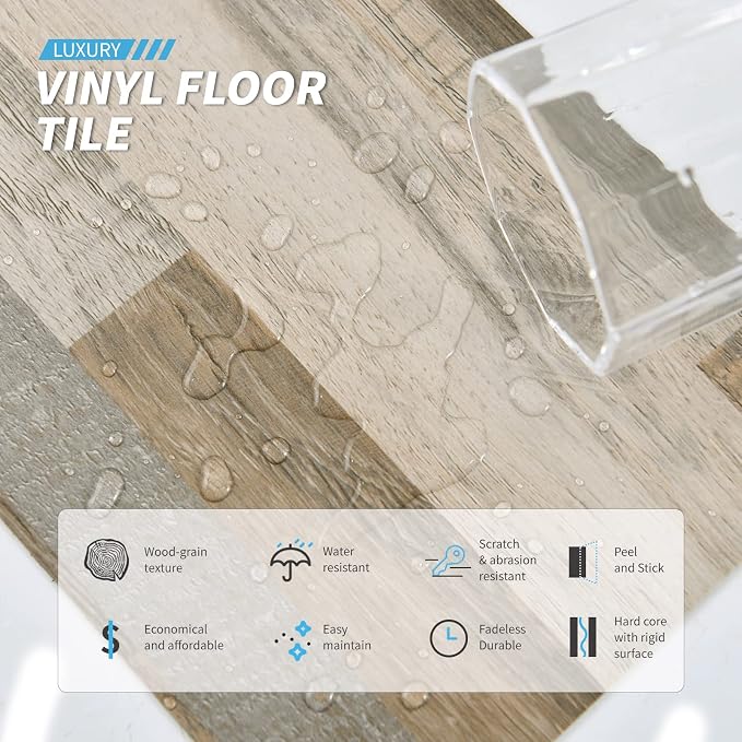 Art3d Wood Texture Peel and Stick Vinyl Floor Planks, 36-Pack, Aged Wood | Cover 54 sq.ft, Waterproof, Self-Adhesive, Scratch Resistant, Premium Vinyl, Ideal for Bedroom, Living Room, Kitchen, RV