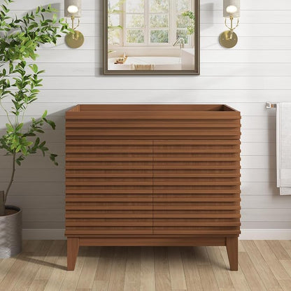 36 Inch Bathroom Vanity Base Cabinet, Walnut Freestanding Bathroom Storage Cabinet Base Only, Modern Wood Grain Vanity Cabinet with Solid Wood Legs and Soft Close Doors, Sink Not Included