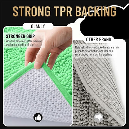 OLANLY Thick Small Bathroom Rugs 24x16, Soft Chenille Bath Rugs, Mint Green | Rubber Backing, Machine Wash, Extra Absorbent Striped Bath Mats for Bathroom Floor, Tub and Shower, Home Decor Accessories