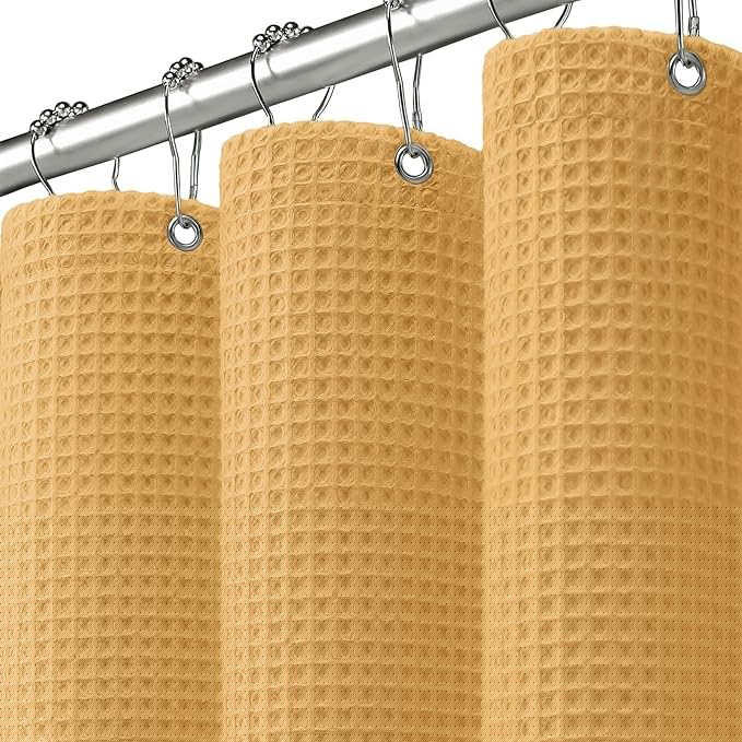 Waffle Weave Shower Curtain - Gold Cotton Fabric Texture Heavyweight Shower Curtains for Bathroom,Washable,72Wx72L