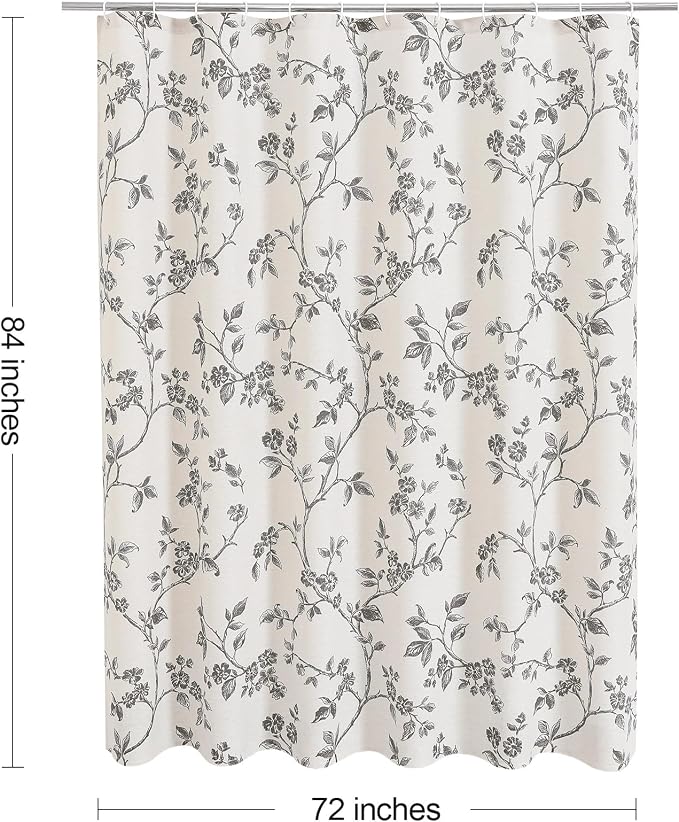 MitoVilla Extra Long Shower Curtain Set 72 x 84, Cotton Floral Cottagecore Spring Shower Curtains for Bathroom, Modern Farmhouse Country Plant Leaves Bathroom Décor