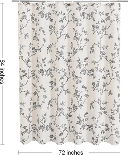 MitoVilla Extra Long Shower Curtain Set 72 x 84, Cotton Floral Cottagecore Spring Shower Curtains for Bathroom, Modern Farmhouse Country Plant Leaves Bathroom Décor