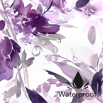 MAYZUS Extra Long Shower Curtain 72 x 84 Inch, Tall Purple Floral Decor | Lavender Watercolor Floral Modern Abstract Flower Bathroom Fabric Shower Curtain Set with Hooks