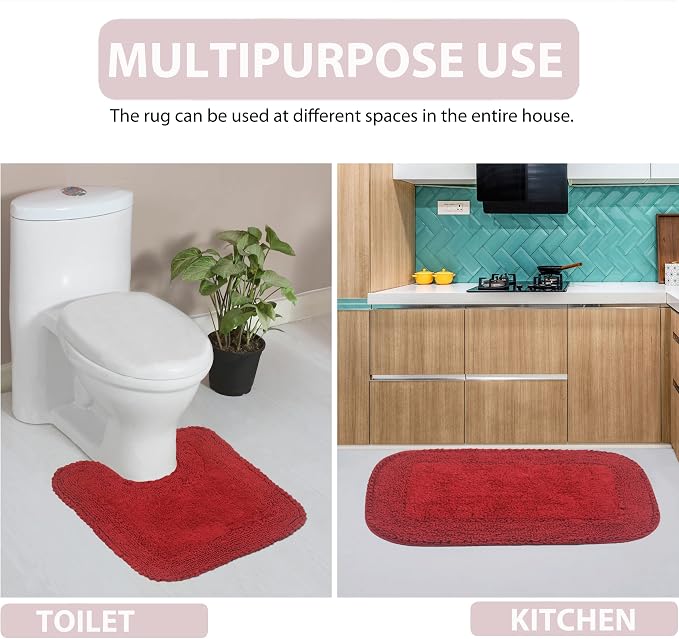 Home Weavers Radiant Collection 100% Cotton Bathroom Rugs Set, Washable Rug, Soft Cotton Extra Soft and Absorbent Bath Rug, Kitchen Mat, Bath Mat Set, Bath Floor Mat Non Slip, 24"x40" Rectangle, Red