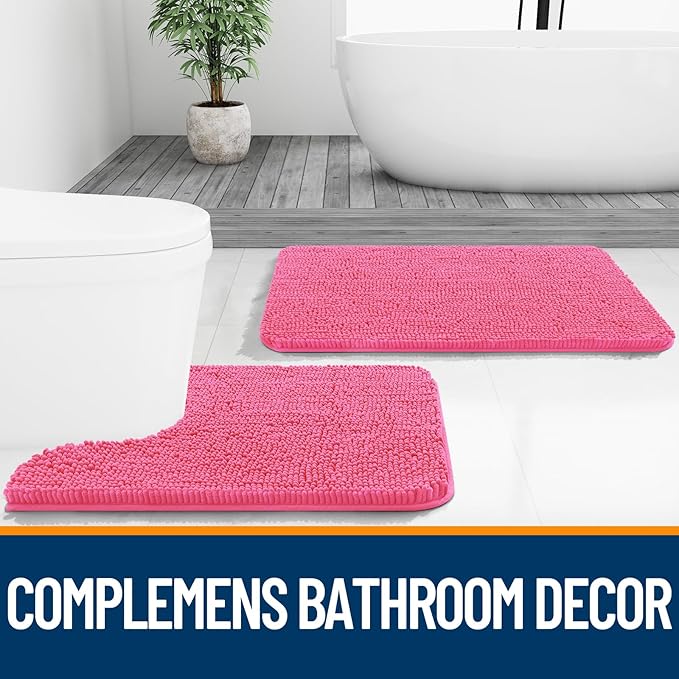 OLANLY Large Bathroom Rugs 70x46, Extra Soft Absorbent Chenille Bath Rugs | Hot Pink, Quick-Drying Rubber Backing, Machine Washable Bath Mat for Bathroom Floor, Tub and Shower, Home Decor Accessories