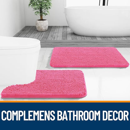 OLANLY Bathroom Runner Rugs 44x24, Extra Soft Absorbent Chenille Bath Rugs | Hot Pink, Quick-Drying Rubber Backing, Washable Long Bath Mat for Bathroom Floor, Tub and Shower, Home Decor Accessories