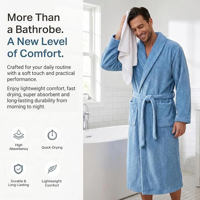 PJGGZ Men's Shawl Collar Bathrobe, Soft Long Towel Robe for Men - Super Absorbent Quick Dry yet Warm