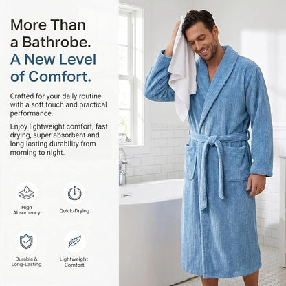 PJGGZ Men's Shawl Collar Bathrobe, Soft Long Towel Robe for Men - Super Absorbent Quick Dry yet Warm