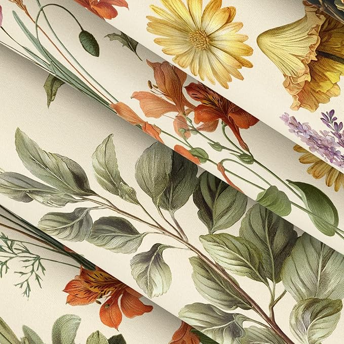 Retro Mushroom Floral Shower Curtain for Bathroom, Boho Botanical Witchy Bathroom Curtains Set Farmhouse Wildflower Aesthetics Shower Curtain with Hooks, 60W X 72L Inches