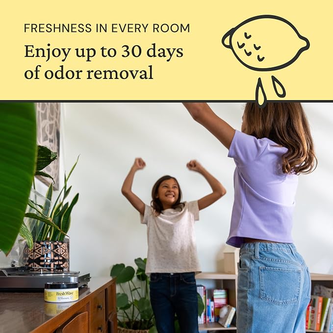 Fresh Wave Lemon Odor Eliminator Gel 3-Pk 7 oz - Air Freshener for Home | Plant-based essential oils. Lasts 15-30 days per jar. No plug-in needed. Pet-safe, closet and bathroom deoderizer.