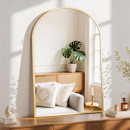 Sweetcrispy 38x30 Bathroom Mirrors for Wall, Arched Mirror for Over Sink | Metal Framed HD Shatter-Proof Glass, Decor Wall Mirror for Entryway, Living Room, Bedroom, Gold