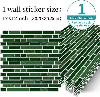 Alwayspon 10 Sheets 12" x12inch Emerald Green Marble Effect Vinyl Tiles, Backsplash, Self-Adhesive Peel and Stick Wall Tile Stickers, Stick on Subway Tiles for Kitchen Bathroom Wall Decor
