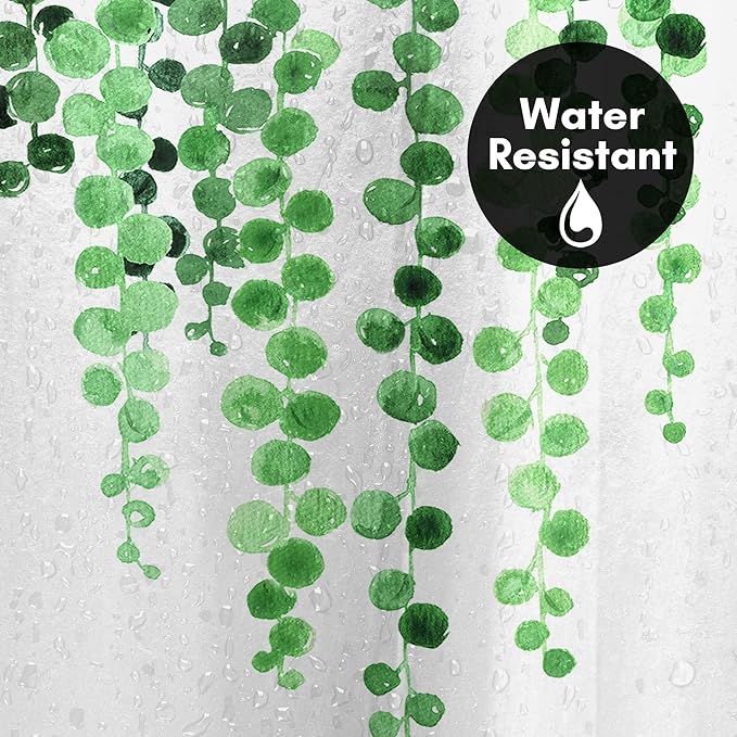 Americanflat 71x74 Botanical Shower Curtain - Water-Resistant Long Shower Curtain with Durable Metal Grommets and 12 Hooks - 100% Polyester - White and Green Bathroom Curtains