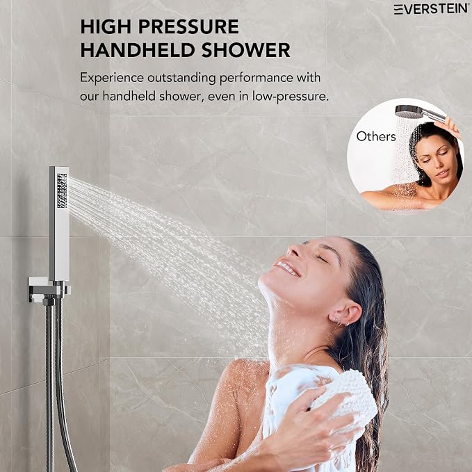 10" High-Pressure Rainfall Shower Faucet, Celling Mount Dual Shower Head System, Polished Chrome