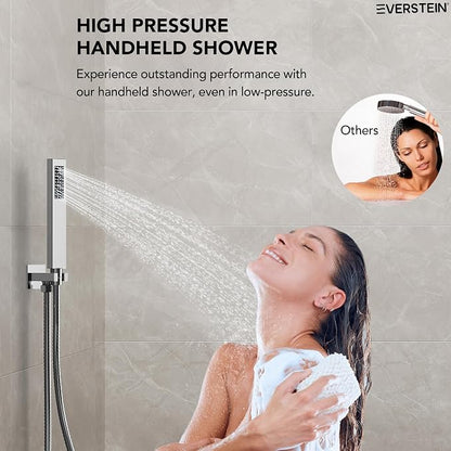 10" High-Pressure Rainfall Shower Faucet, Celling Mount Dual Shower Head System, Polished Chrome