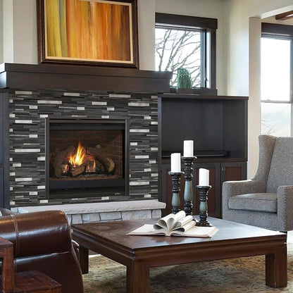 STICKGOO 2 Sheets Peel and Stick Backsplash Tile, Stick on Backsplash for Kitchen and Bathroom, Black Grey Wood Look PVC Mixed Metal Silver Self Adhesive Wall Tiles
