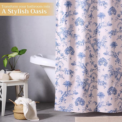 Maison d' Hermine Shower Curtain 100% Cotton One Panel 70"x72" Washable Fabric Shower Curtains for Bathroom, Easy Hanging with 12 Button Holes - Home Hotel Spa Easter Gifts (Bonobo - Blue)