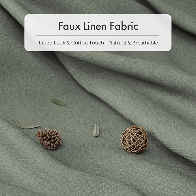 AmazerBath Farmhouse Shower Curtain, Sage Green Linen Shower Curtain with 3 Side Green Tassel, Boho Shower Curtain Set with 12 Upgraded Hooks for Neutral Country Bathroom, 72x72 Inches