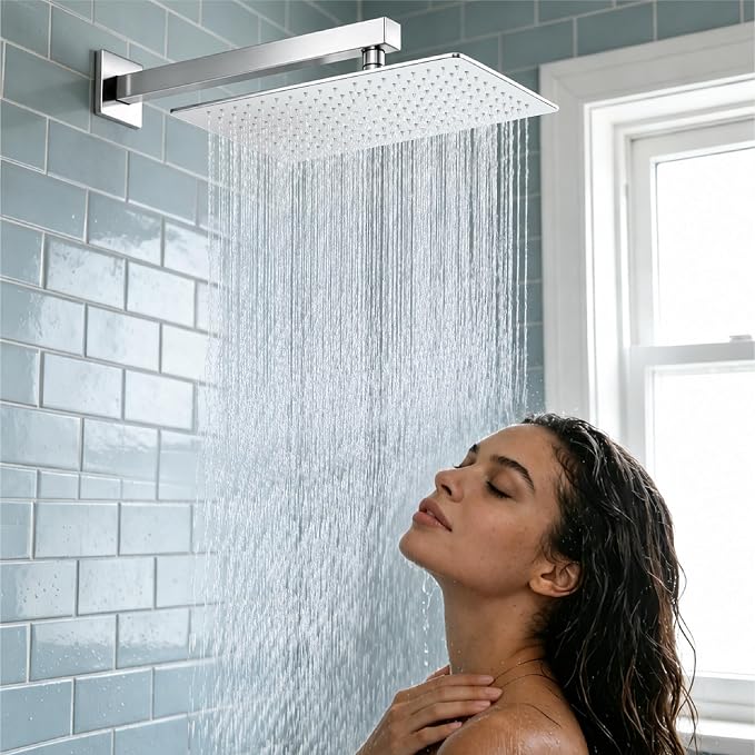 Midanya Square Rain Shower Head,High Pressure,Polish Chrome 16 Inch | 360°Swivel,Ceiling or Wall Mount,Waterfall Full Body Coverage,Bathroom Remodel,Stainless Steel Large Rainfall Shower Head
