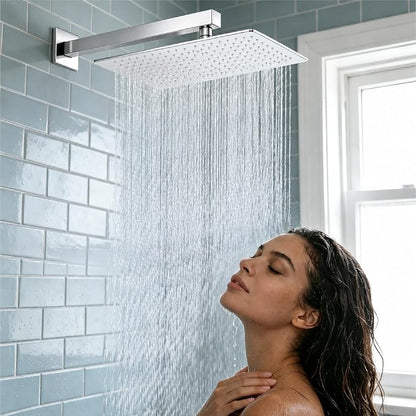 Midanya Square Rain Shower Head,High Pressure,Polish Chrome 16 Inch | 360°Swivel,Ceiling or Wall Mount,Waterfall Full Body Coverage,Bathroom Remodel,Stainless Steel Large Rainfall Shower Head