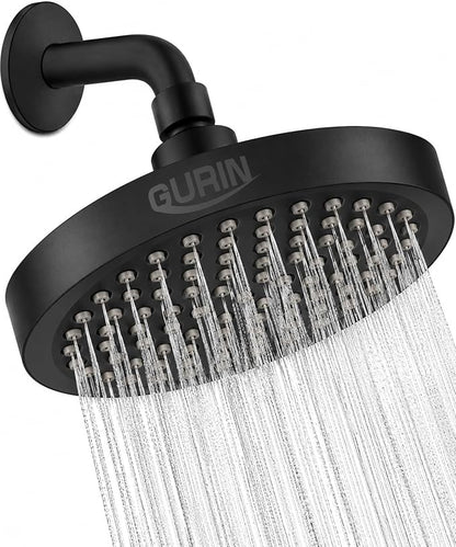 GURIN Shower Head - Luxury Matte Black Finish - Rain Showerhead 6 Inch | High Pressure Shower Heads with Adjustable Angles, 90 Anti-Clog Nozzles, Tool-Free 1-Min Install