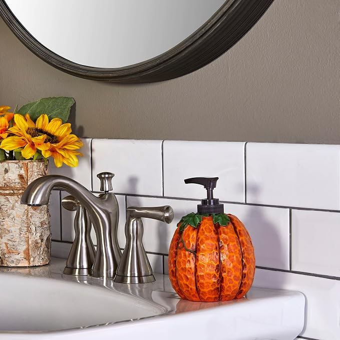 SKL Home Fall/Thanksgiving Harvest Bounty Soap/Lotion Dispenser, Orange | Can be used in the bathroom, kitchen, bar or any sink space. Coordinates with SKL Home Fall & Thanksgiving hand towels.