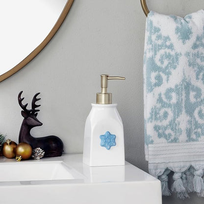 SKL Home Seasonal Soap/Lotion Dispenser Set with 7 Holiday Magnets, Silver | Interchangeable designs to celebrate all year! Gift-ready & great for the bathroom, kitchen, bar or any sink space.