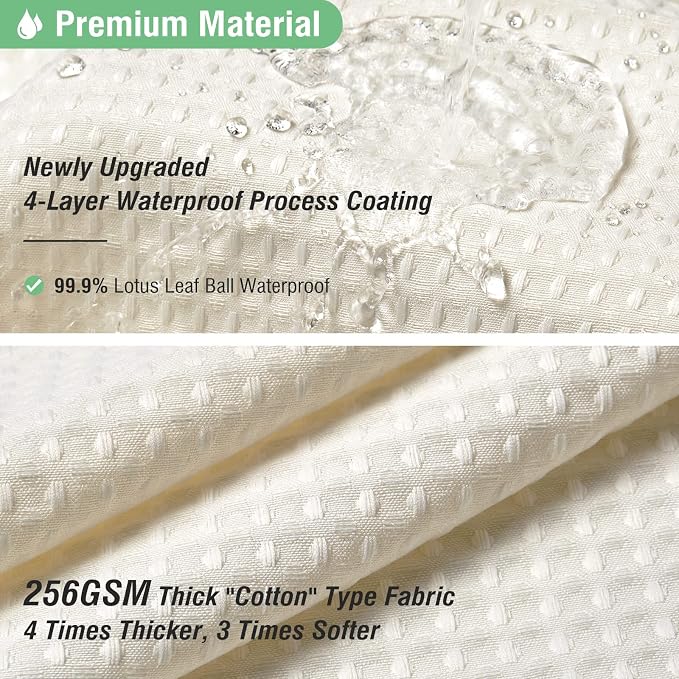 Extra Long Waffle Shower Curtain 256 GSM Fabric 72x84 Cream/Ivory | 84 Inch Long, Thick Cloth, Weighted Hem, Water Repellent, Tall Hotel Luxury Polyester Shower Curtains for Bathroom 12 Hooks