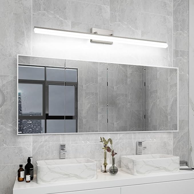 48 inch Bathroom Vanity Light, LED Modern Bathroom Light Fixtures Over Mirror, Dimmable 46W 5000K Cool White Vanity Lighting Fixture, Brushed Nickel Adjustable Vanity Light Bar-UL Certified