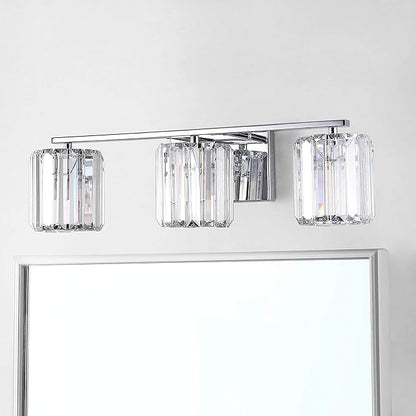 JONATHAN Y 4.75" Chrome 3-Light Vintage Glam LED Vanity Light Wall Sconce Fixture with Clear Crystal Prism Shade, Hardwired Wall Lamp for Bathroom Mirror Hallway, LED Bulb Included (JYL3554A)