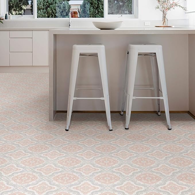 FloorPops FP3566 Cecilia Peel Stick Floor Tiles, White & Off-White (Pack of 2)