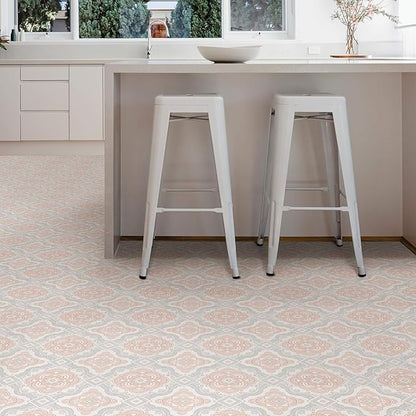 FloorPops FP3566 Cecilia Peel Stick Floor Tiles, White & Off-White (Pack of 2)