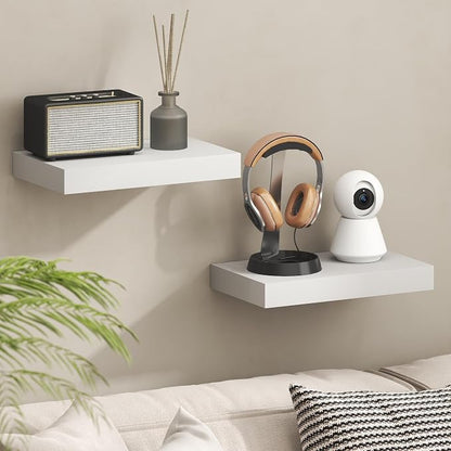 Furinno Tanna Floating Shelves for Wall, 9 x 16 Wall Shelf, Single Set Wall Mounted Floating Shelf with Invisible Bracket, 2-Inch Thick, for Bathroom, Living Room, Bedroom, Home Office, White
