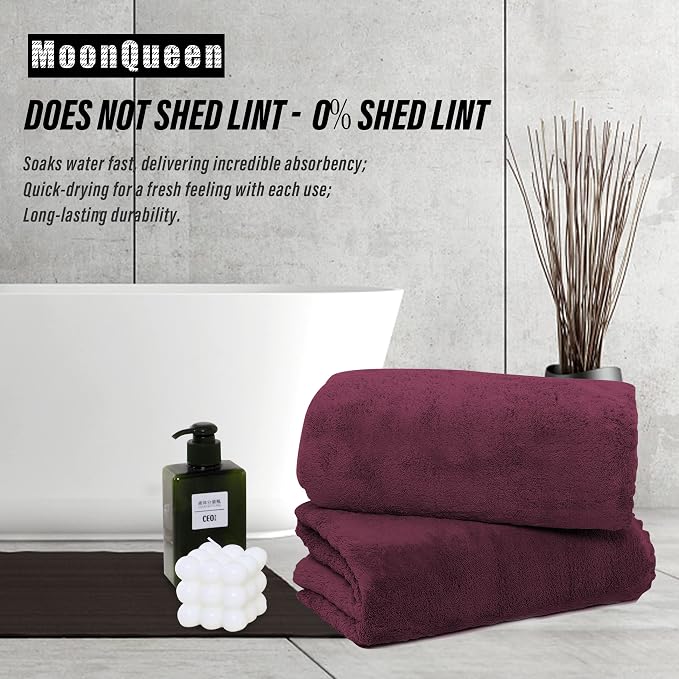MOONQUEEN 2 Pack Premium Bath Towel Set - Quick Drying - Microfiber Coral Velvet Highly Absorbent Towels - Multipurpose Use as Bath Fitness, Bathroom, Shower, Sports, Yoga Towel (Burgundy)