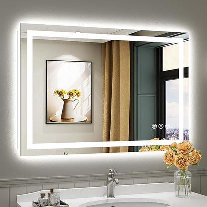 44x30 Inch LED Bathroom Mirror with Lights, Backlit & Front Lit, Anti-Fog Lighted Bathroom Vanity Mirror for Wall, Memory Function, Dimmable, HD Tempered Glass, Shatter-Proof